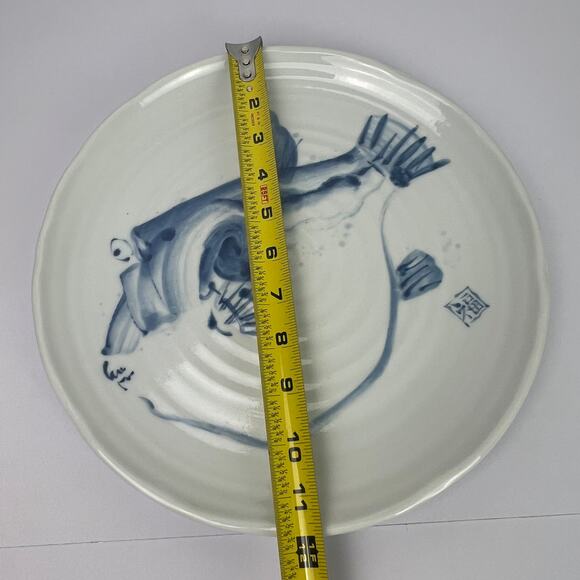Fugu Pufferfish Vintage Japanese Ceramic Plate Handpainted Collectible 12 inch - Picture 8 of 16
